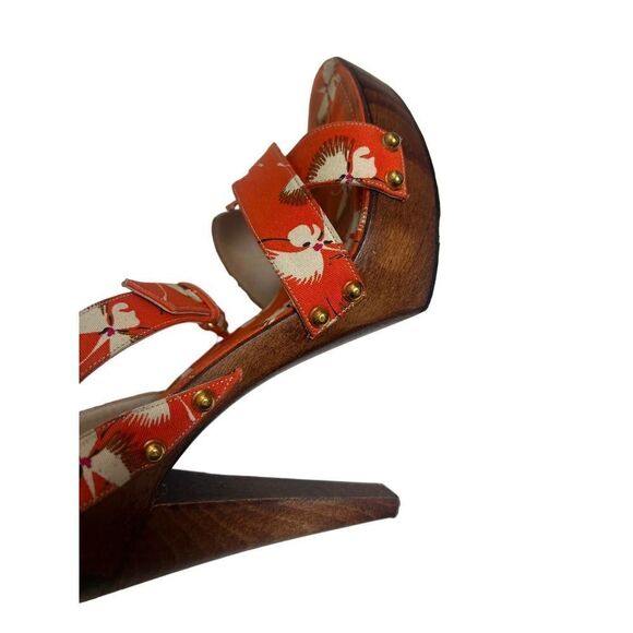 Gucci Orange Crane Wood Block Heels Sandals Sz. 8 - Picture 12 of 13